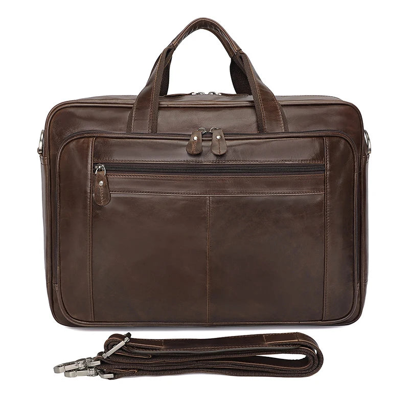 Genuine Crazy Horse Leather Men's Briefcase, 17" Laptop Business Bag