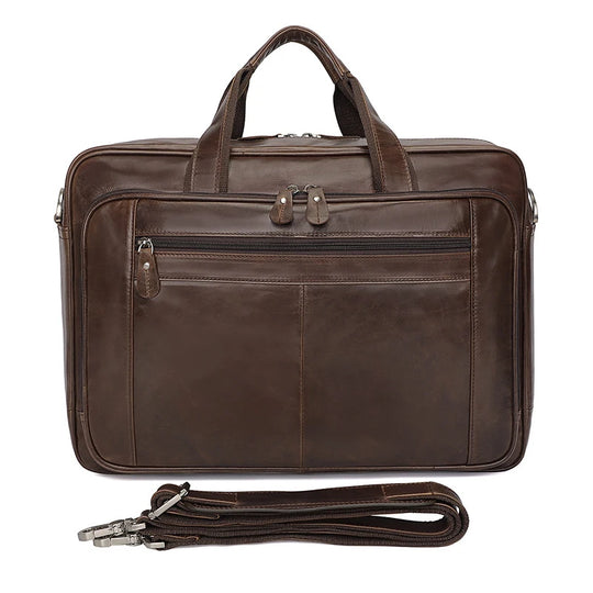Genuine Crazy Horse Leather Men's Briefcase, 17" Laptop Business Bag