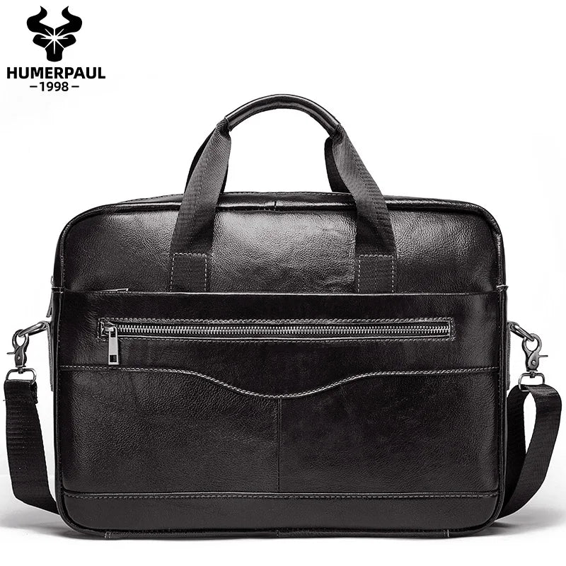 Genuine Leather Men's Briefcase, Business Laptop Messenger Bag