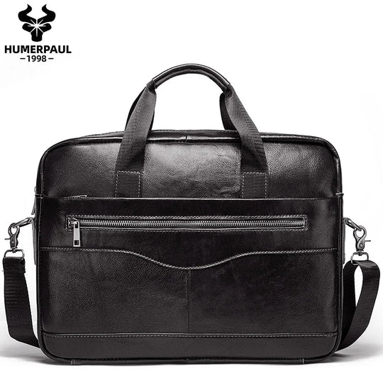 Genuine Leather Men's Briefcase, Business Laptop Messenger Bag