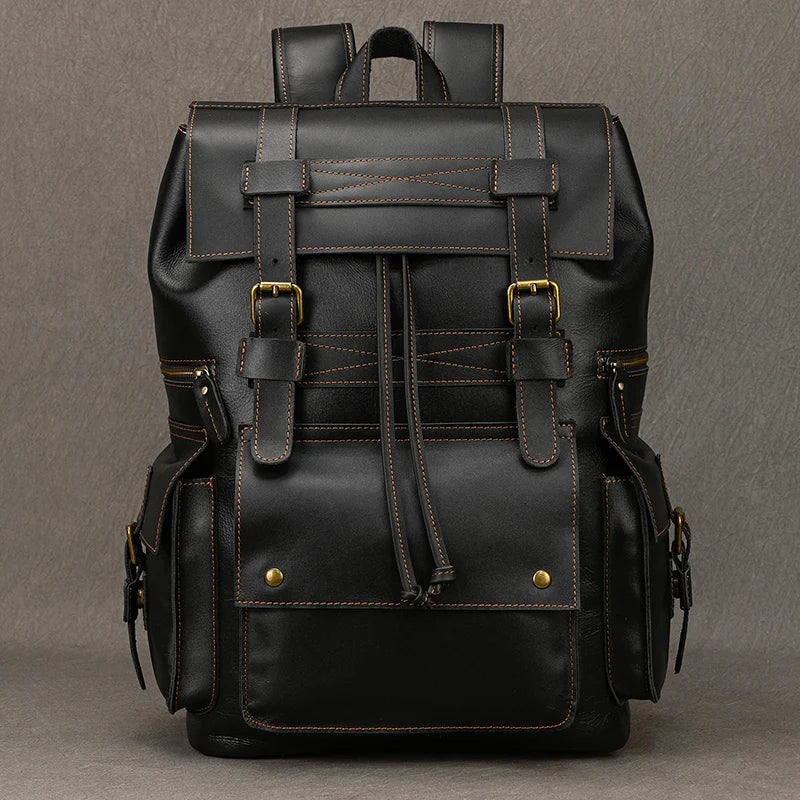Men’s Genuine Leather Backpack, 17" Laptop Large Travel Bag