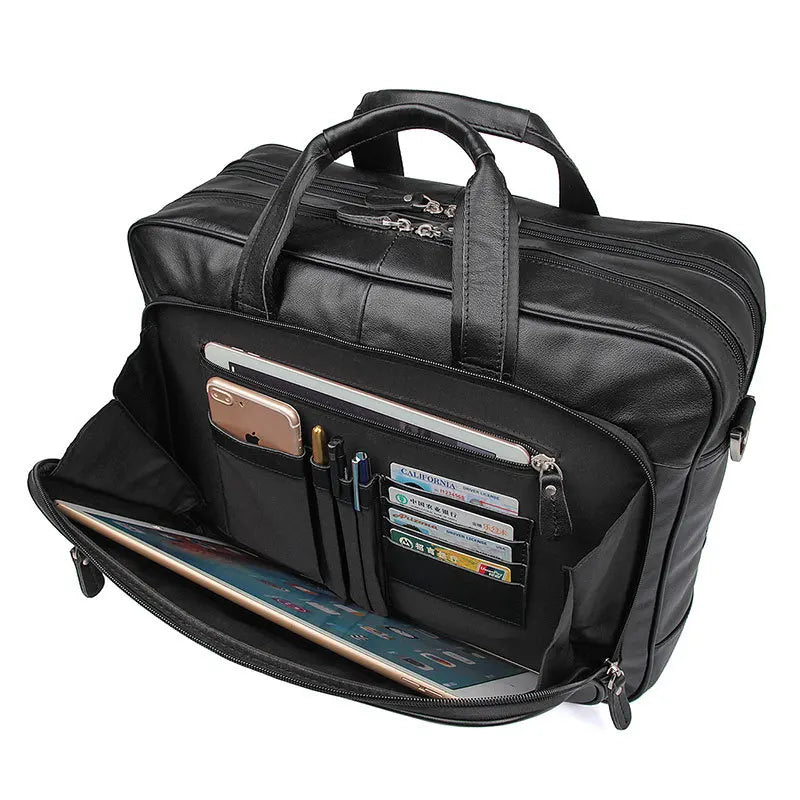 Genuine Crazy Horse Leather Men's Briefcase, 17" Laptop Business Bag