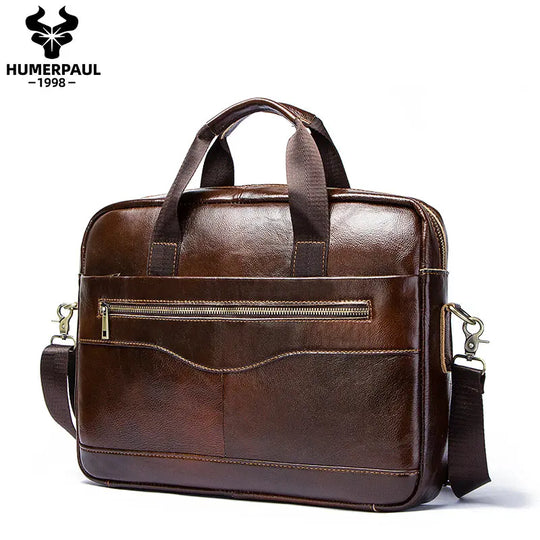 Genuine Leather Men's Briefcase, Business Laptop Messenger Bag