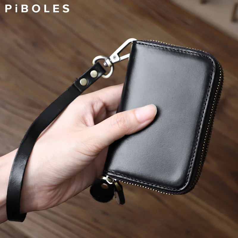 Genuine Leather Key Wallet, Double Zipper Key Organizer Pouch