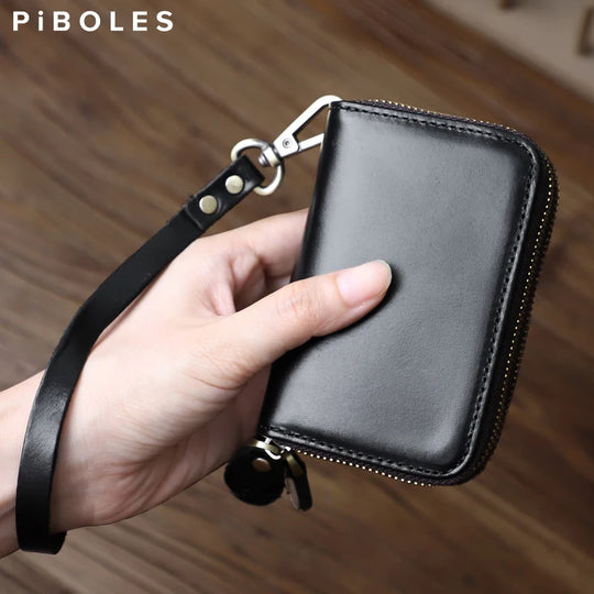 Genuine Leather Key Wallet, Double Zipper Key Organizer Pouch