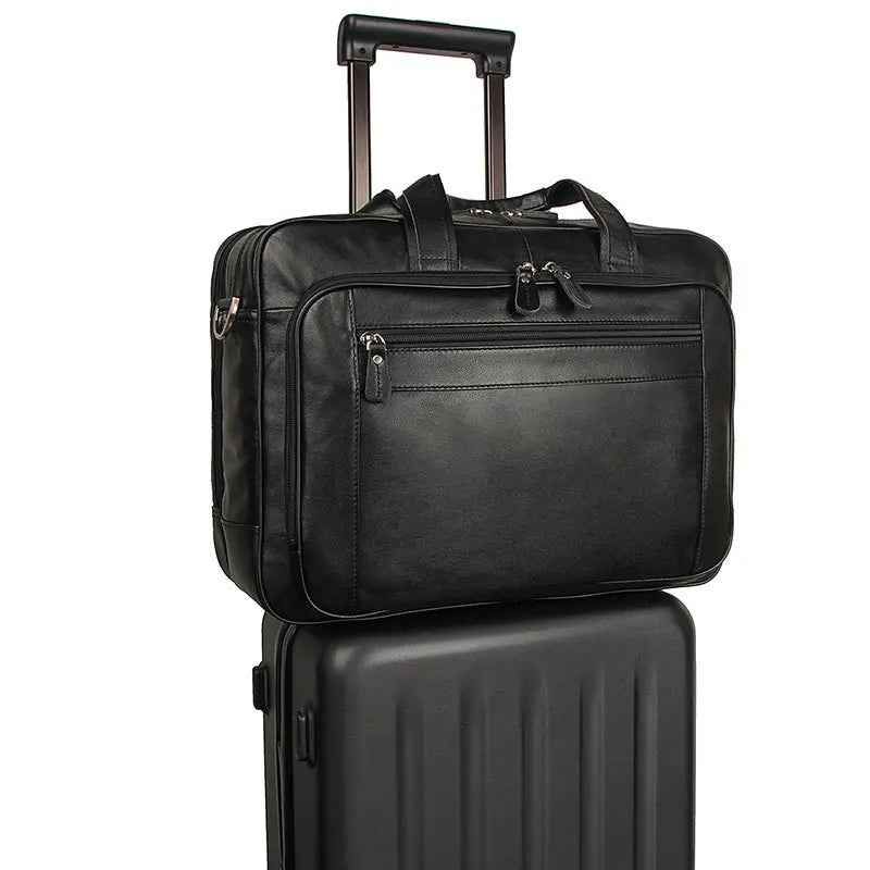 Genuine Crazy Horse Leather Men's Briefcase, 17" Laptop Business Bag