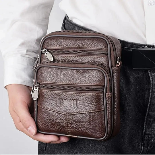 Men’s Leather Crossbody Bag, Vertical Multifunctional Messenger
