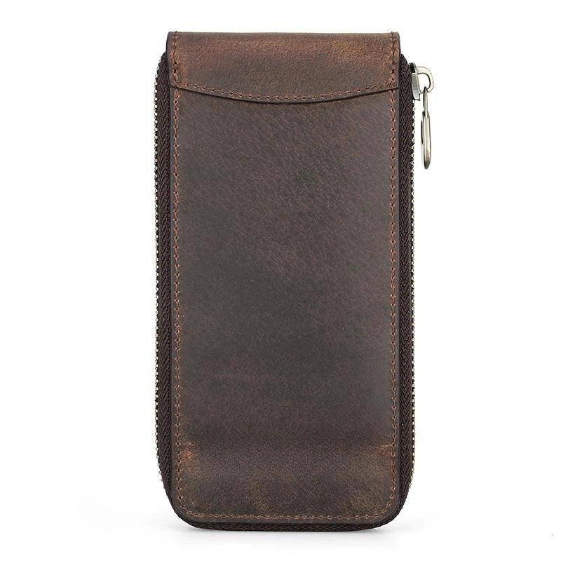 Brown Single Slot Leather Zippered Watch Pouch - Leather Purse Backpack