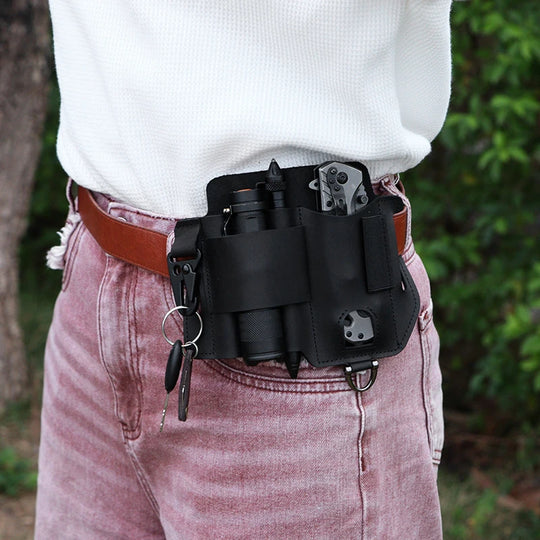 Genuine Leather Tactical Waist Pack, EDC Outdoor Tool Pouch