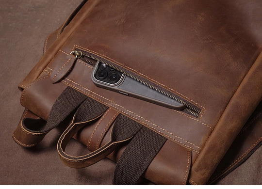 Men’s Retro Genuine Leather Backpack, Flap Travel Commuter Bag
