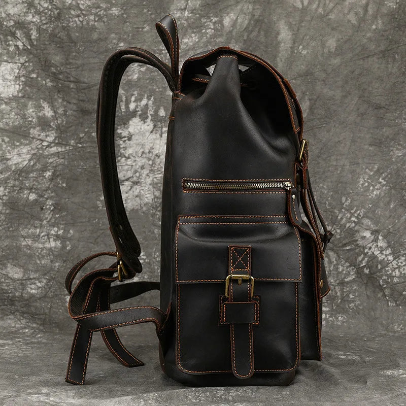 Men’s Genuine Leather Backpack, 17" Laptop Large Travel Bag