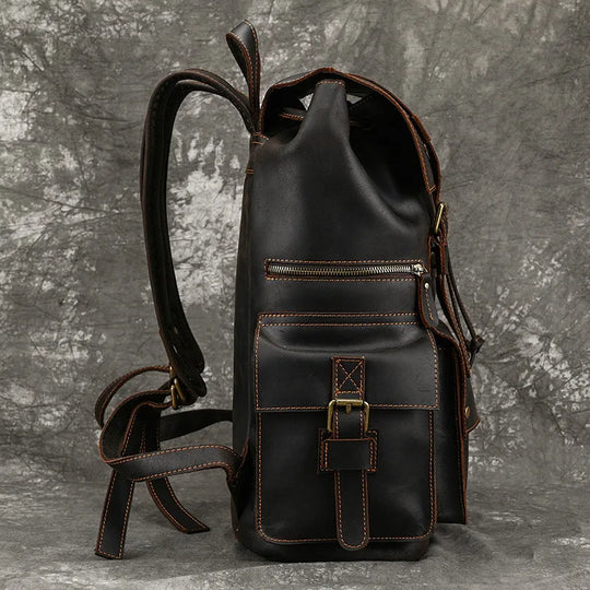 Men’s Genuine Leather Backpack, 17" Laptop Large Travel Bag