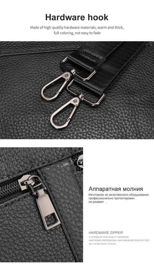 Men’s Genuine Cowhide Leather Shoulder Bag, Business Messenger