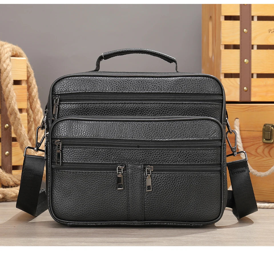 Men’s Genuine Cowhide Leather Shoulder Bag, Business Messenger