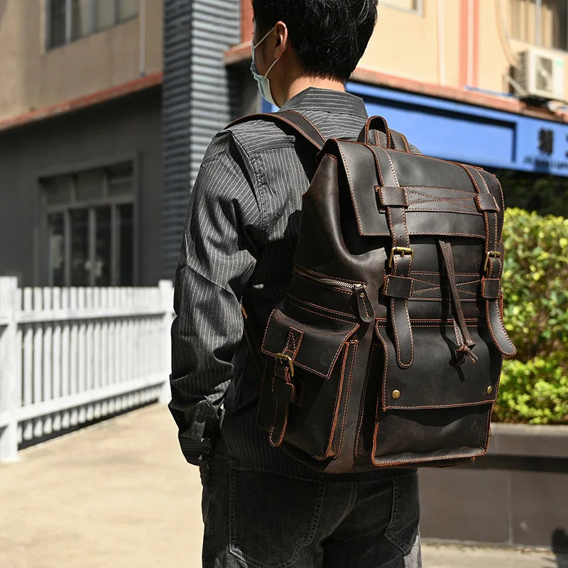 Men’s Genuine Leather Backpack, 17" Laptop Large Travel Bag