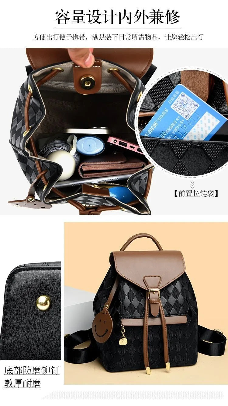 Women’s PU Leather Backpack, Large Capacity Casual Travel Bag