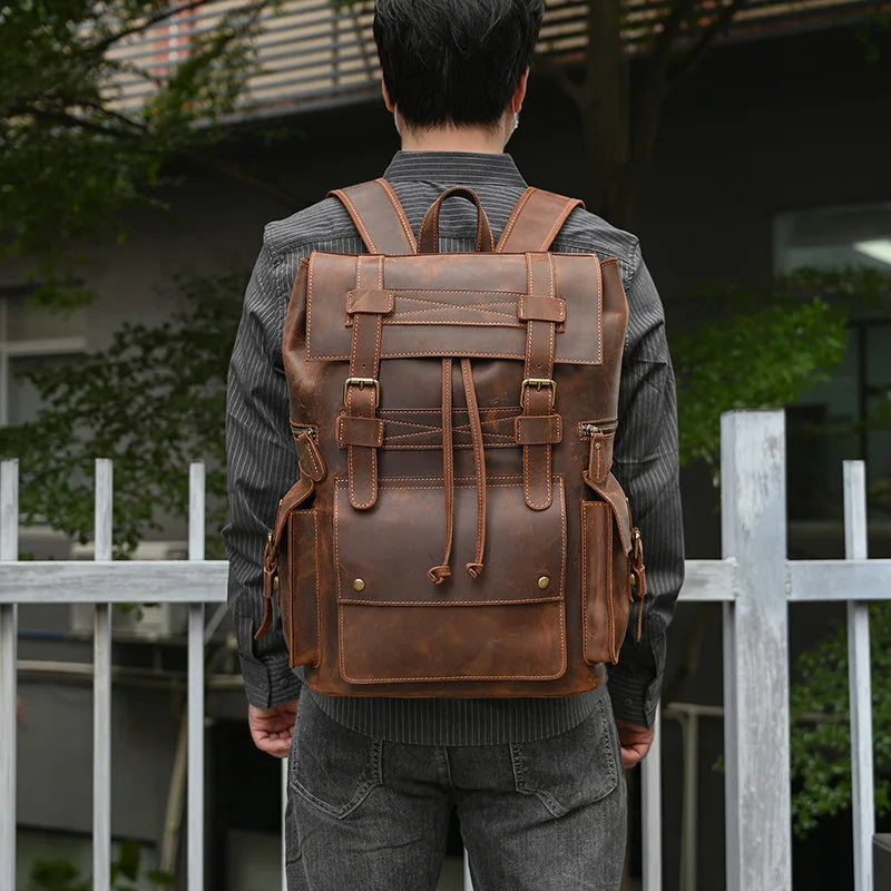Men’s Genuine Leather Backpack, 17" Laptop Large Travel Bag