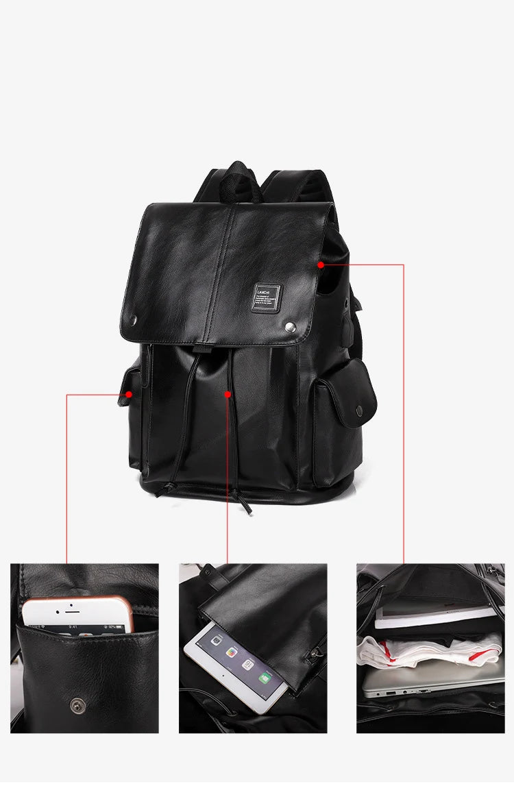 Luxury Leather Men’s Backpack, Business Laptop Travel Daypack