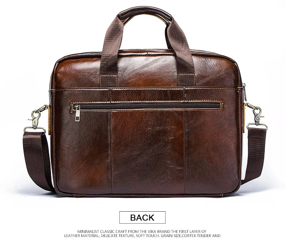 Genuine Leather Men's Briefcase, Business Laptop Messenger Bag