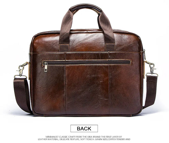 Genuine Leather Men's Briefcase, Business Laptop Messenger Bag