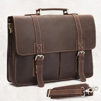 Genuine Crazy Horse Leather Men's Briefcase, 17" Laptop Business Bag