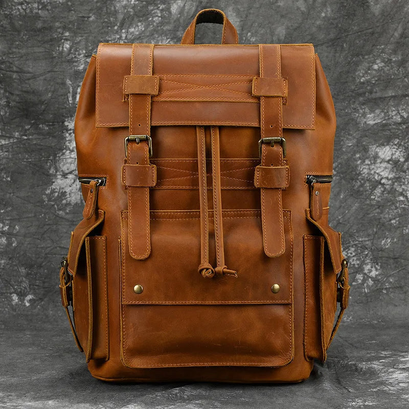 Men’s Genuine Leather Backpack, 17" Laptop Large Travel Bag