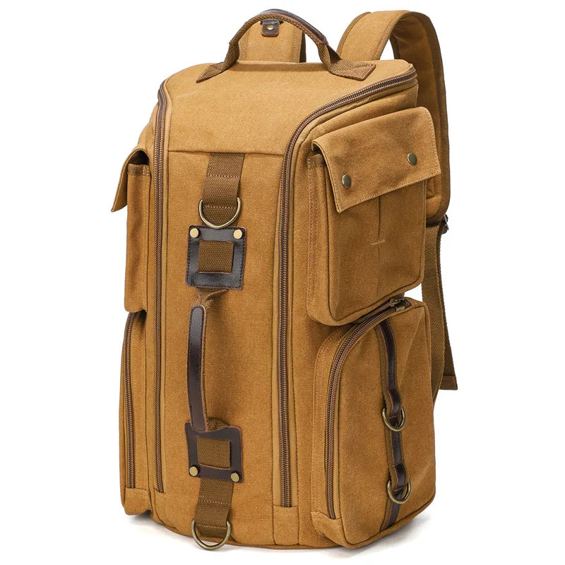 Vintage Leather Backpack, 16" Laptop Canvas Travel Bag