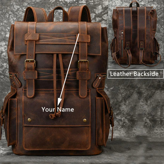 Men’s Genuine Leather Backpack, 17" Laptop Large Travel Bag
