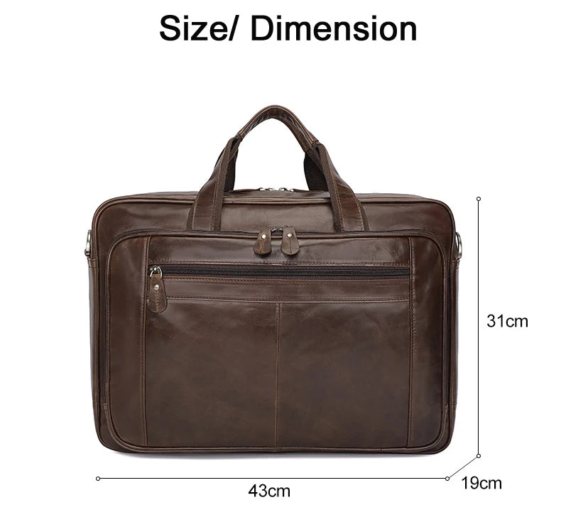 Genuine Crazy Horse Leather Men's Briefcase, 17" Laptop Business Bag