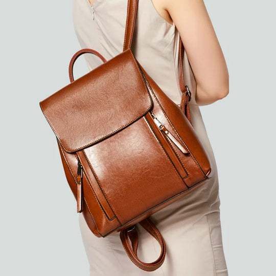 Women’s Genuine Leather Backpack, Crossbody School Laptop Bag