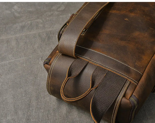 Vintage Crazy Horse Leather Backpack for Men, Large Hiking Bag