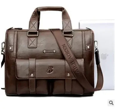 Luxury Leather Men's Briefcase, Business Laptop Bag 14–15.6" Messenger