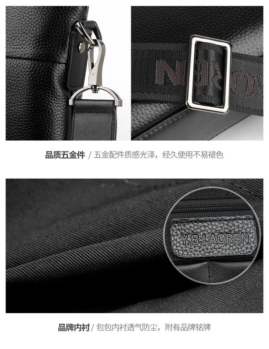 Men’s Genuine Leather Briefcase, Double Zipper Business Bag