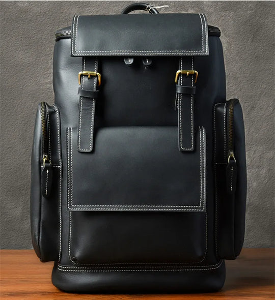 Vintage Crazy Horse Leather Backpack for Men, Large Hiking Bag