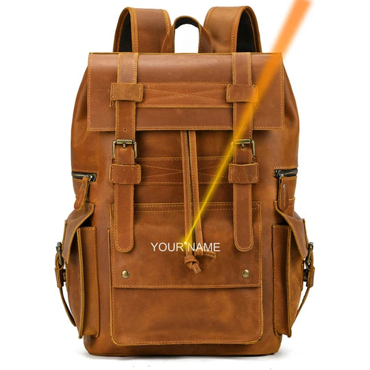 Men’s Genuine Leather Backpack, 17" Laptop Large Travel Bag