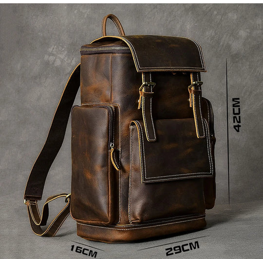 Vintage Genuine Leather Backpack for Men, Crazy Horse Leather Bagpack, Climbing Rucksack, Large Hiking Backpack