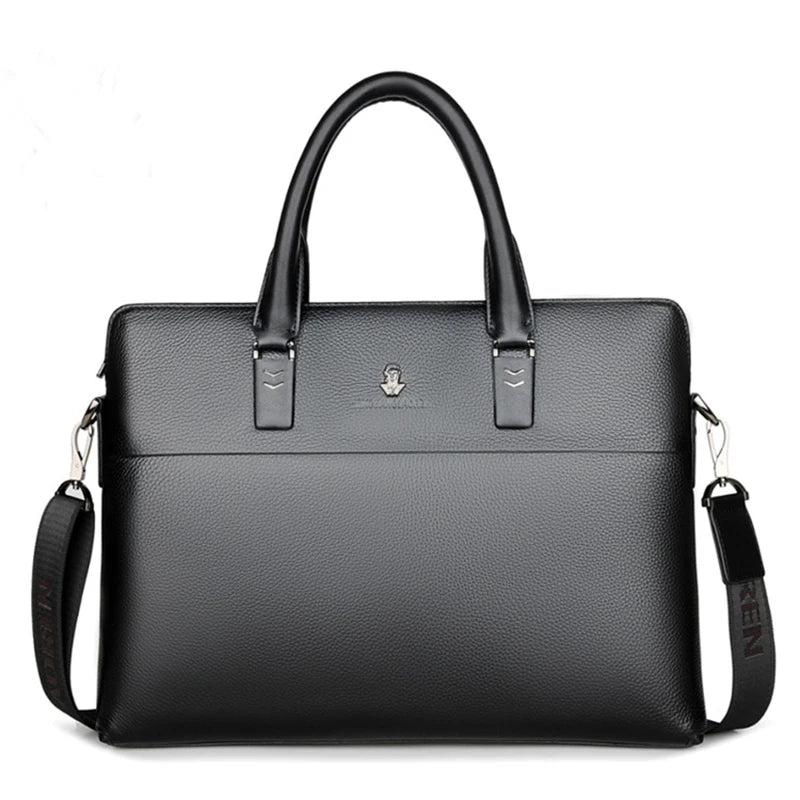 Men’s Genuine Leather Briefcase, Double Zipper Business Bag