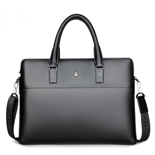 Men’s Genuine Leather Briefcase, Double Zipper Business Bag
