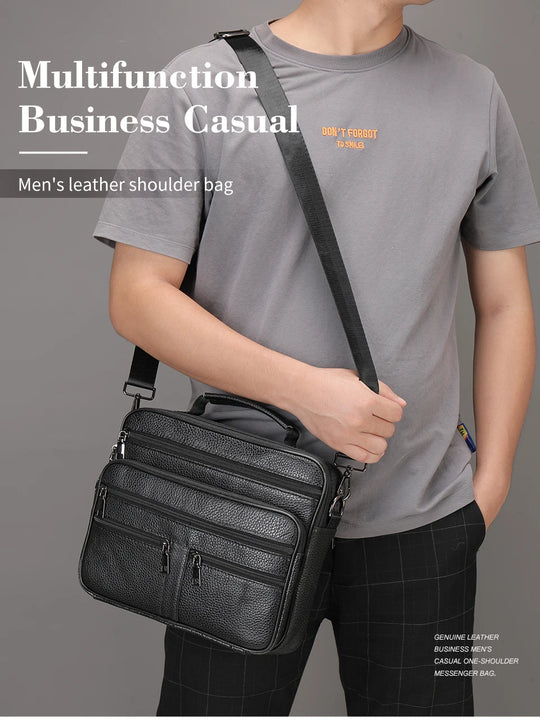 Men’s Genuine Cowhide Leather Shoulder Bag, Business Messenger