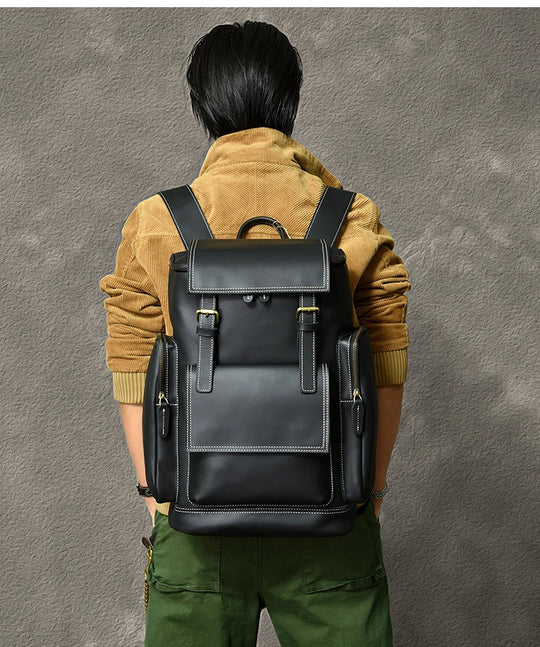Vintage Crazy Horse Leather Backpack for Men, Large Hiking Bag