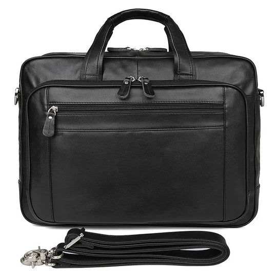 Genuine Crazy Horse Leather Men's Briefcase, 17" Laptop Business Bag