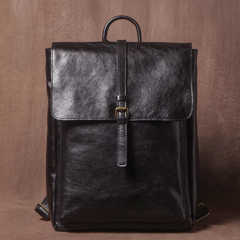 Men’s Retro Genuine Leather Backpack, Flap Travel Commuter Bag