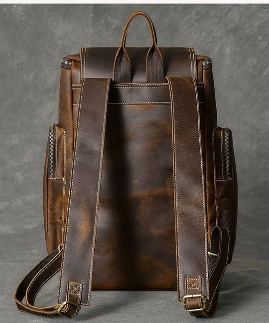 Vintage Crazy Horse Leather Backpack for Men, Large Hiking Bag
