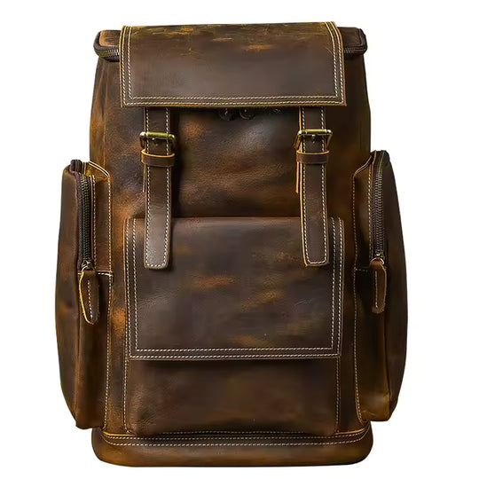 Vintage Genuine Leather Backpack for Men, Crazy Horse Leather Bagpack, Climbing Rucksack, Large Hiking Backpack