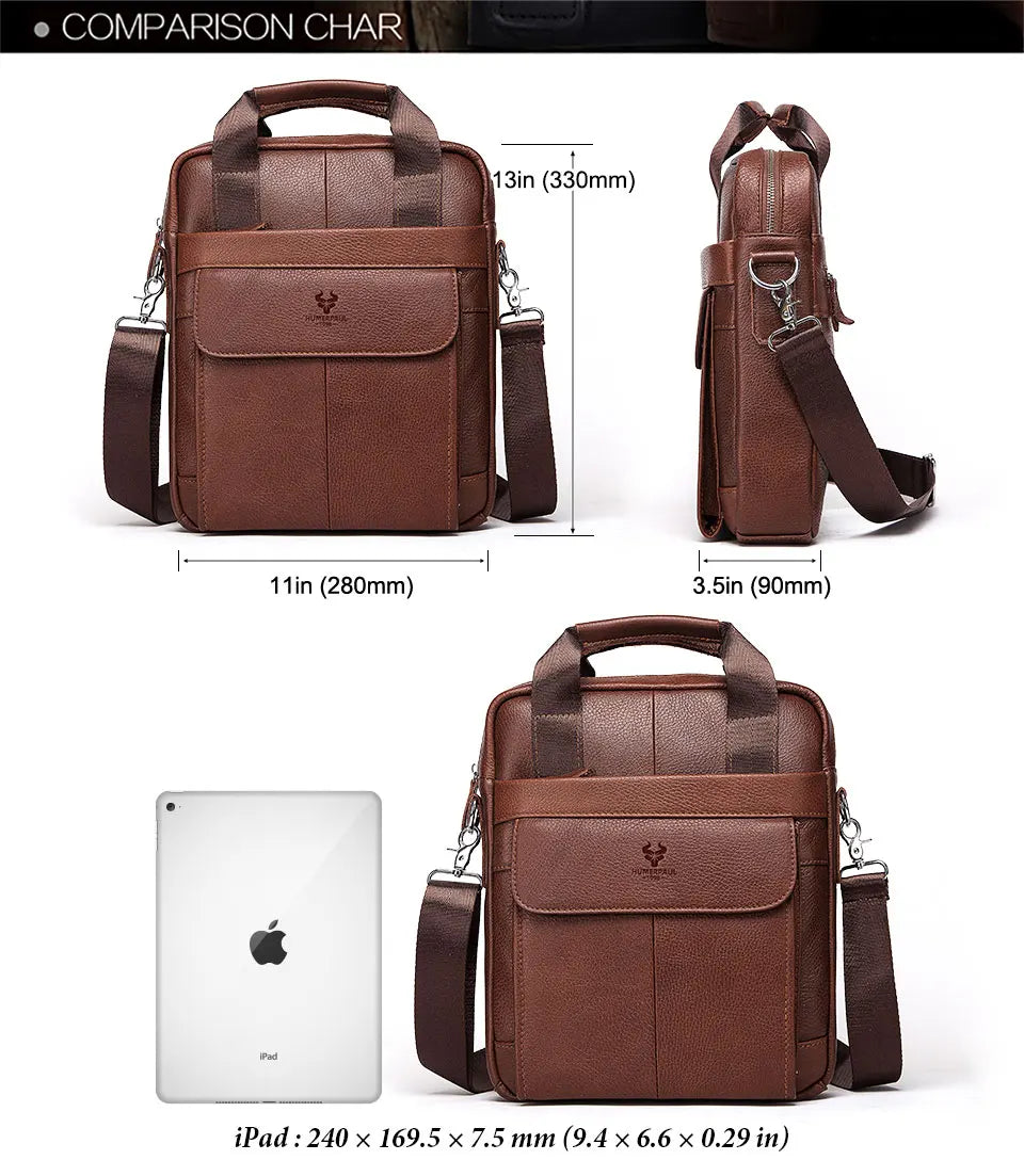 Men’s Genuine Leather Crossbody Bag, Business Travel Messenger