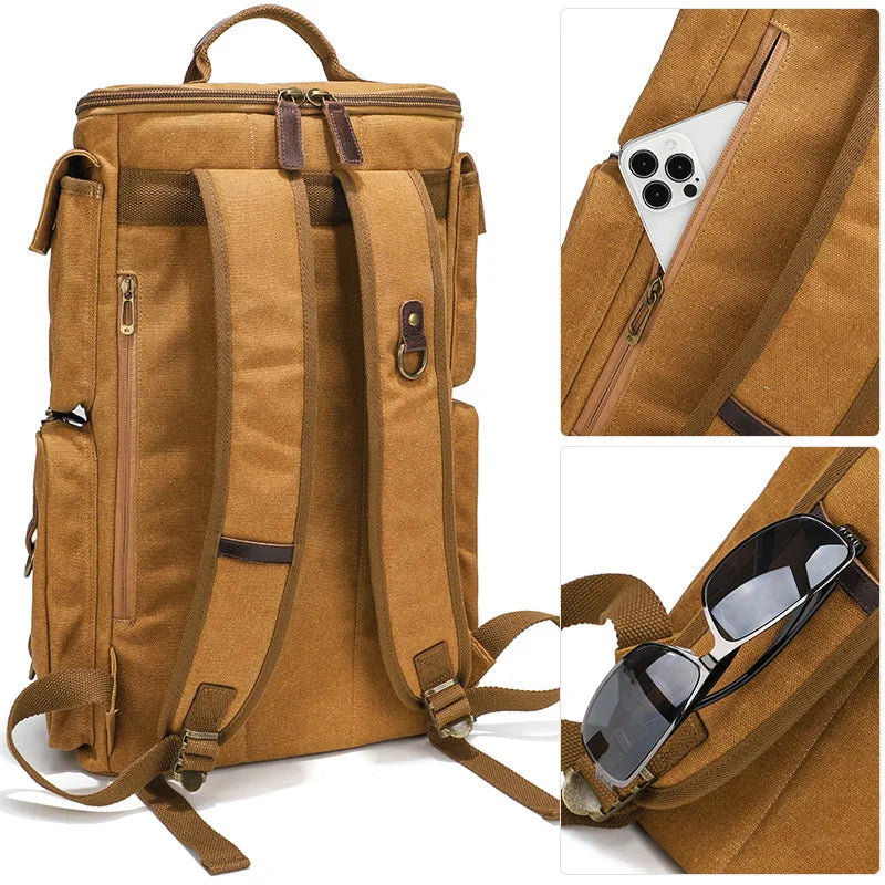 Vintage Leather Backpack, 16" Laptop Canvas Travel Bag