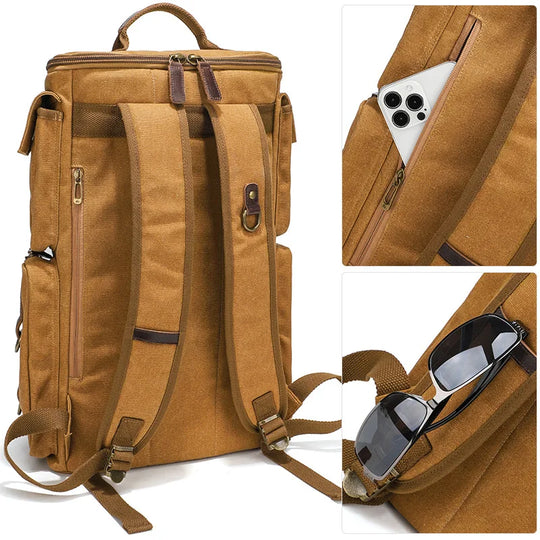 Vintage Leather Backpack, 16" Laptop Canvas Travel Bag
