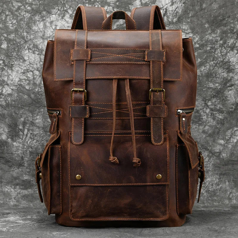 Men’s Genuine Leather Backpack, 17" Laptop Large Travel Bag