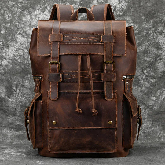 Men’s Genuine Leather Backpack, 17" Laptop Large Travel Bag