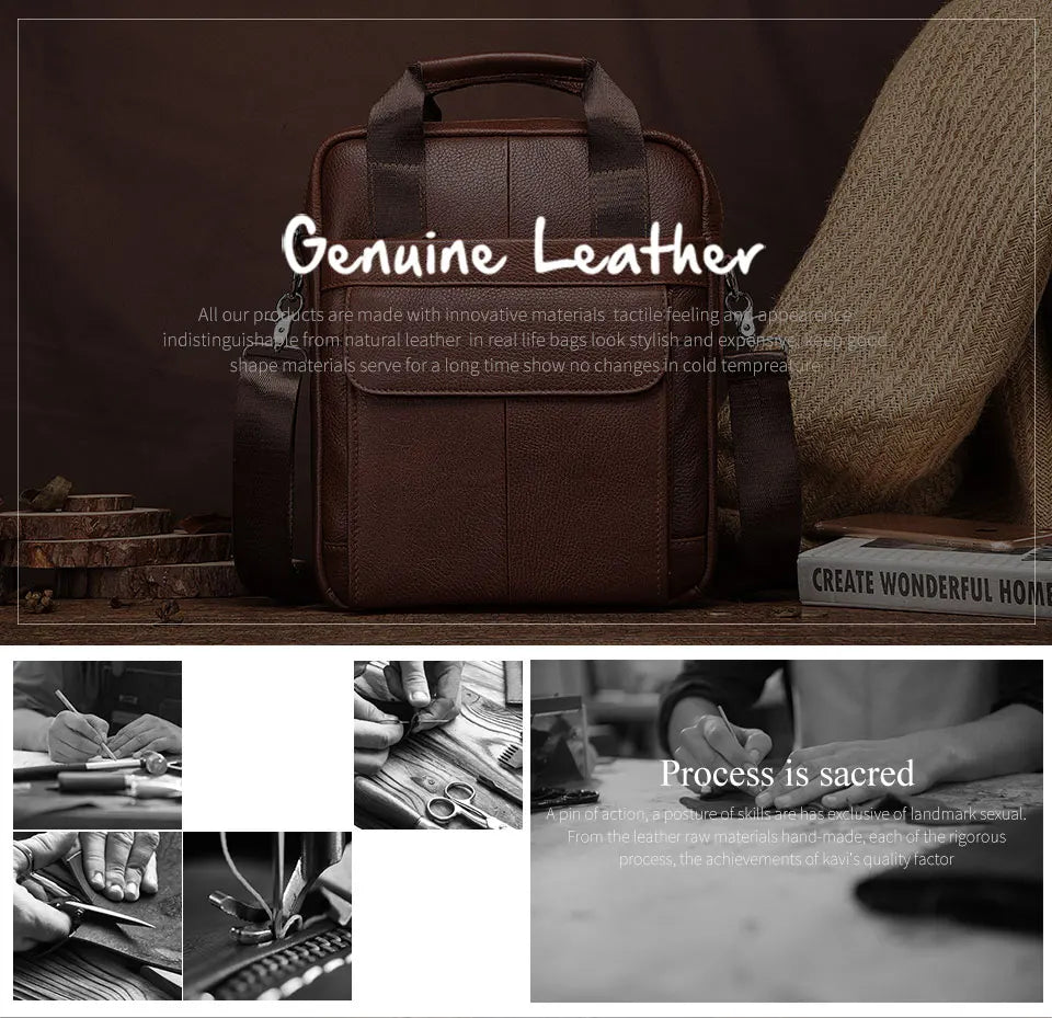 Men’s Genuine Leather Crossbody Bag, Business Travel Messenger